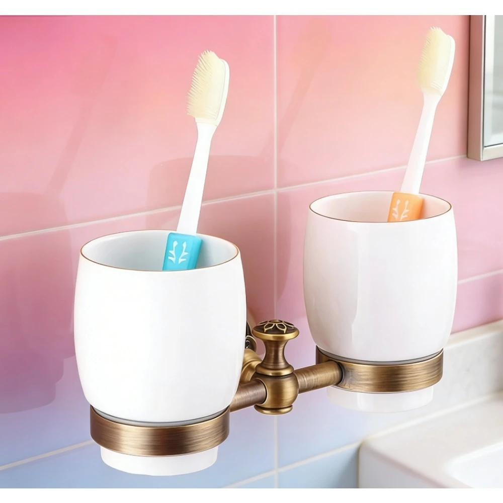 

Antique brass toothbrush holder, bathroom wall hanging hardware accessories