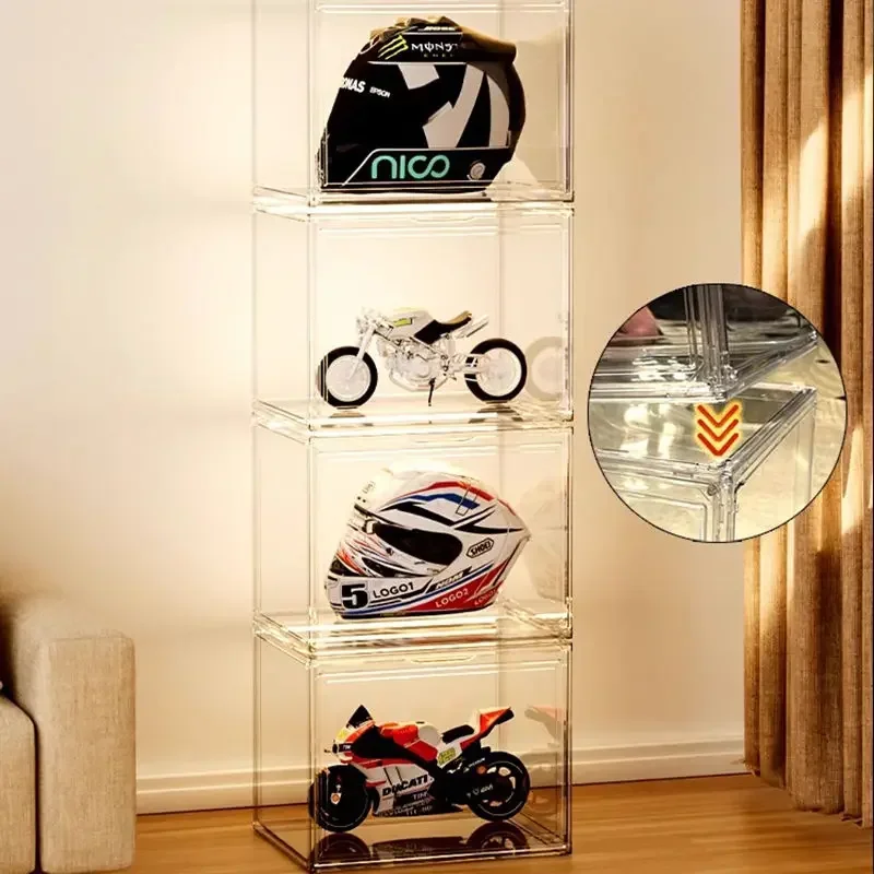 Acrylic Transparent Stackable Shelves for Storage Boxes Helmet Cabinet Household Motorcycle Hat Dustproof Multi-layer Showcase