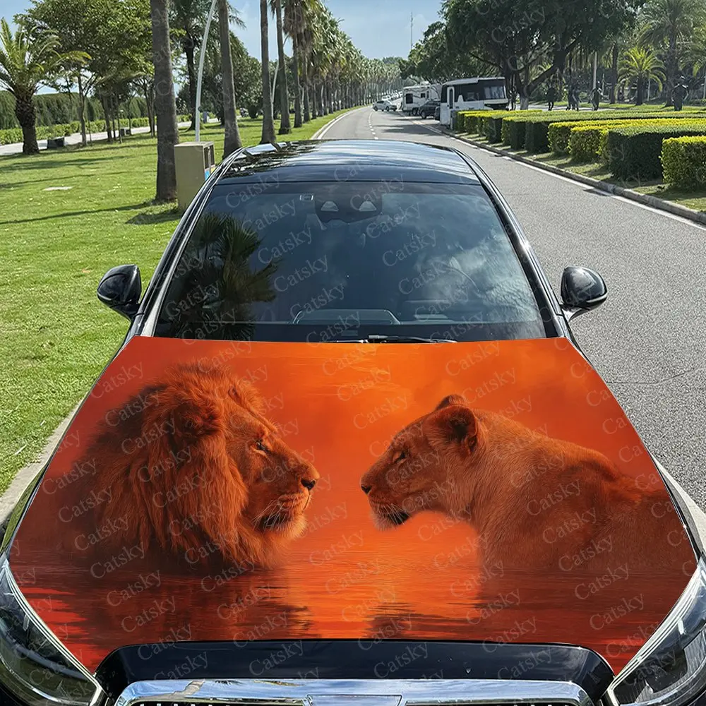 

Lion in Fiery Orange Glow Car Hood Stickers - Self-Adhesive, Waterproof and Durable Vinyl Wrap, Decorate And Protect Your Car -