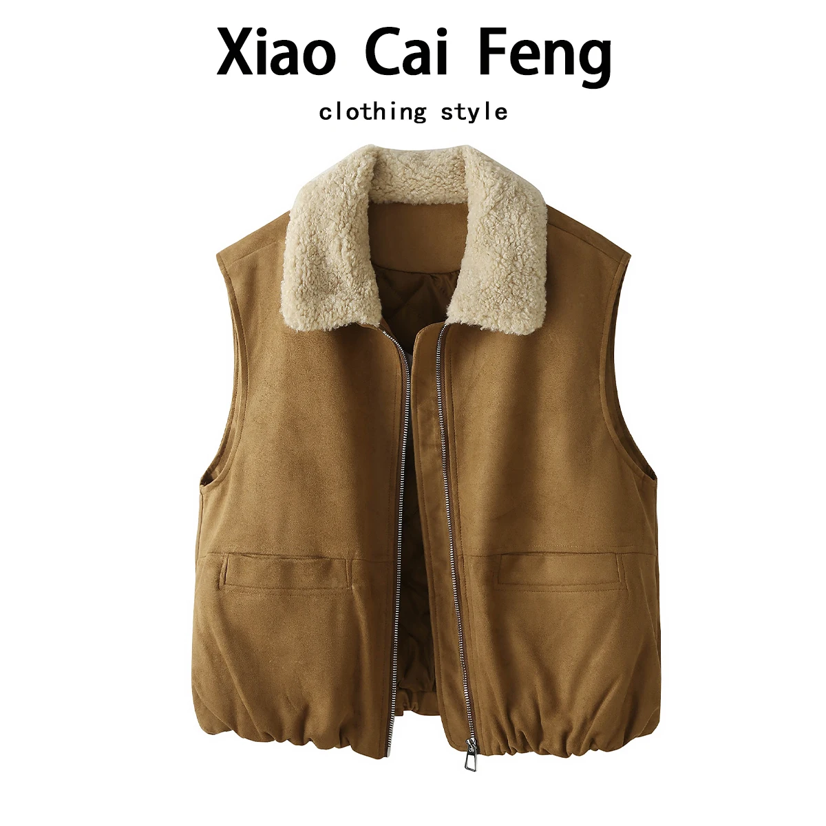 

Теплый жилет из замши с воротником из овечьей шерсти, женская зимняя одежда, хлопковая куртка, уникальное пальто, верхняя одежда для повседневной носки, на молнии