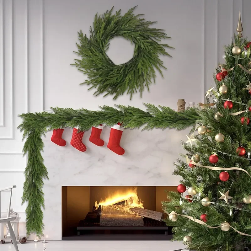Artificial Norfolk Pine Wreath Green Christmas Decoration for Front Door Wall Hanging Home Holiday