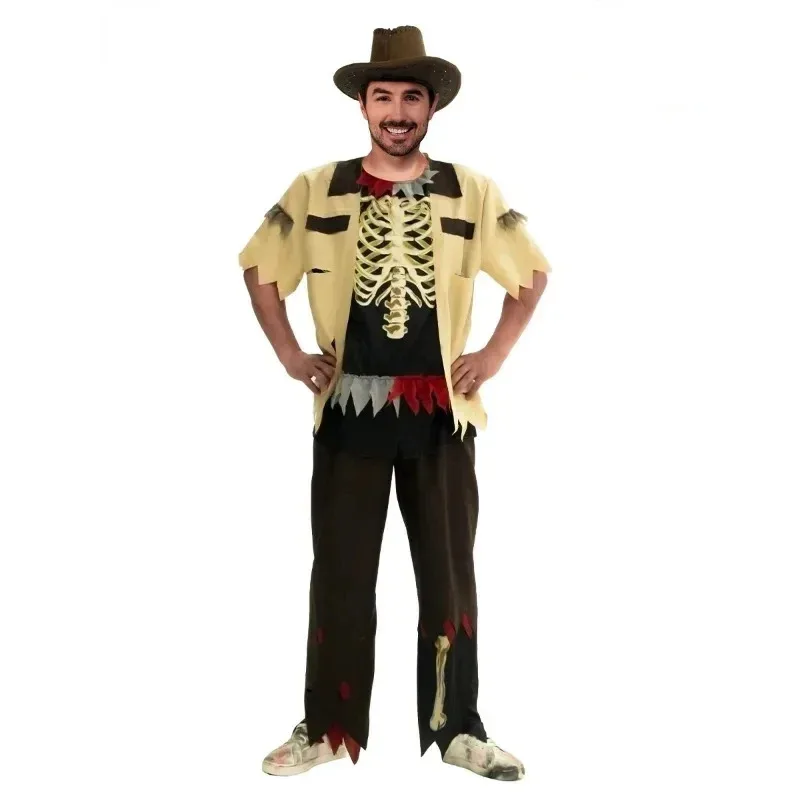 الهيكل العظمي الملابس أعلى السراويل كاوبوي تأثيري حلي فستان الهالوين حتى دعوى مرحلة الأداء ارتداء مهرجان حزب الزي ob;8