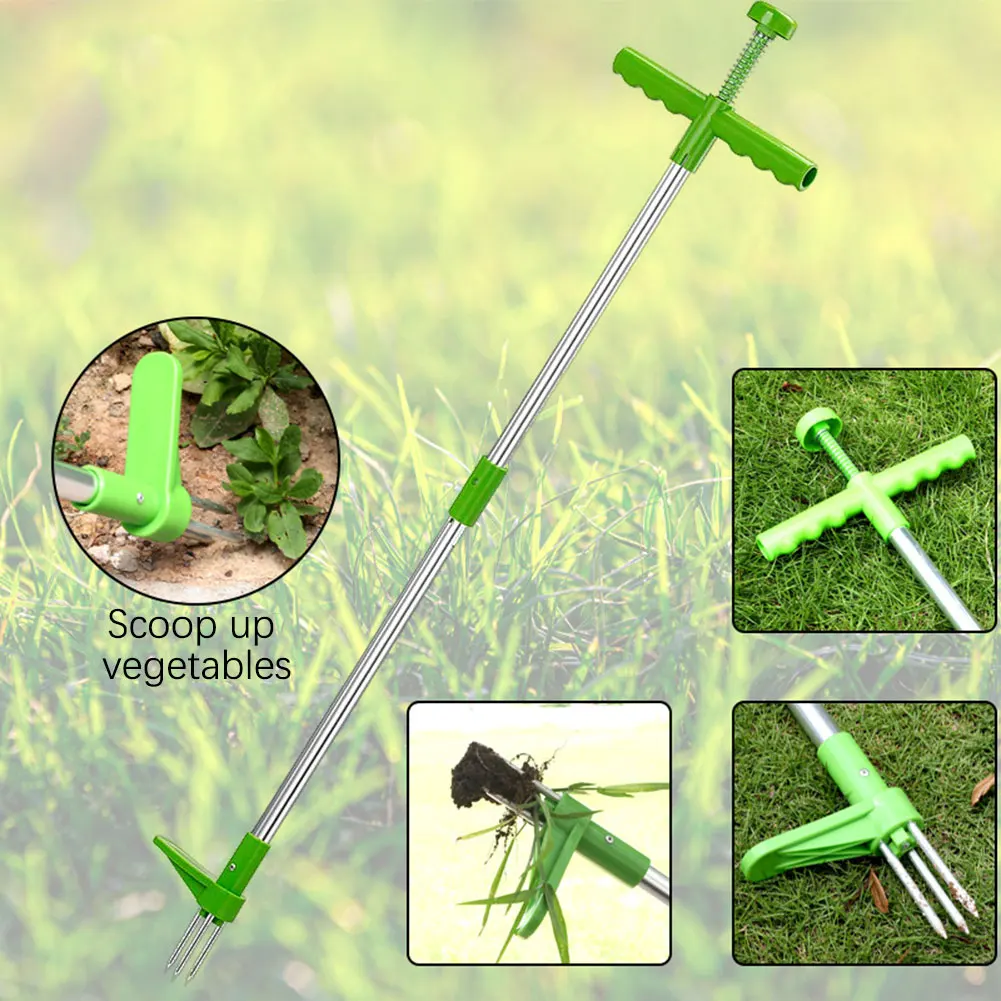 Weeds Pullers Lightweight Long Handled Gardening Tools With Foot Pedal 3 Steel Claws Stand Up Hand Weeder Tool For Backyard Lawn