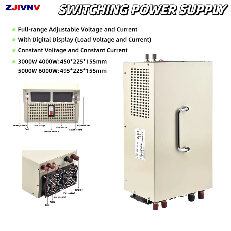3000W 4000W 5000W 6000W Adjustable Switching Power Supply with Digital Display AC 110V/220V to DC 24V~1000V S-3000 S-4000 S-5000