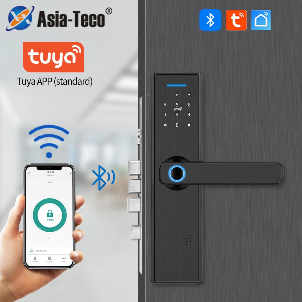 

Tuya Bluetooth Electronic Smart Lock Support App/Biometric Fingerprint /IC Proximity Card/Password/Temporary Password/Key Unlock