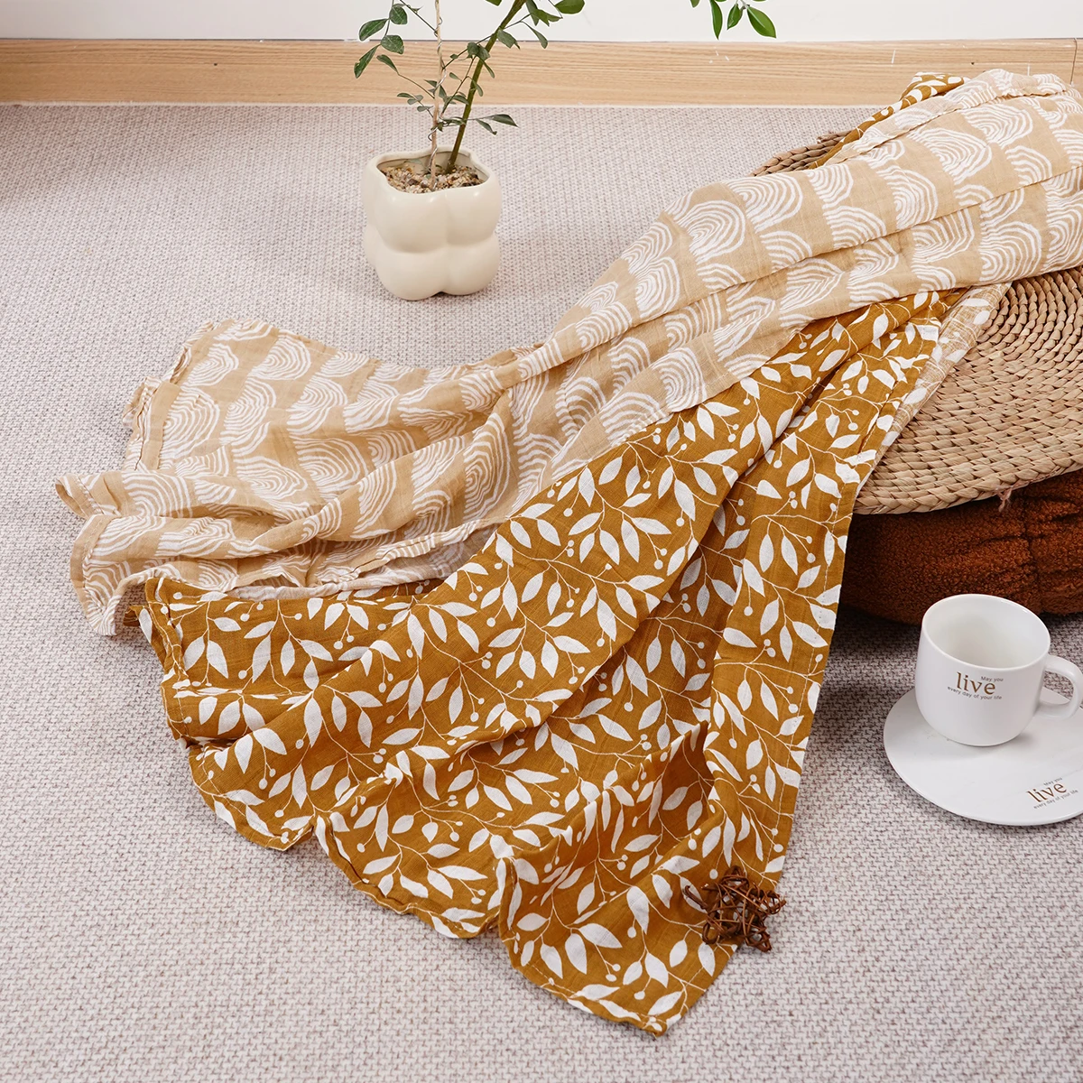 2pcs Set 100% Cotton Baby Muslin Swaddle Blanket Newborn Bath Towel Infant Wrap