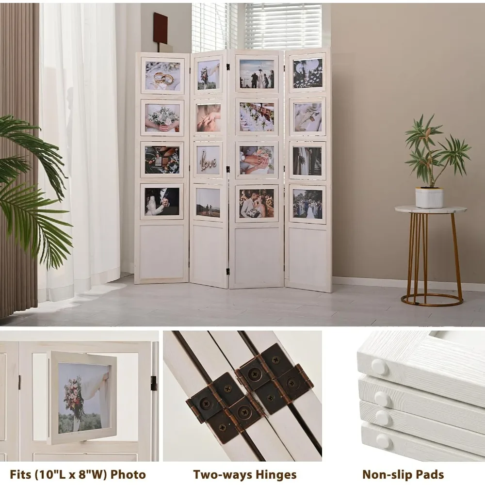 4 Panel Folding Room Divider White Privacy Screen Decorative Portable Home Partition