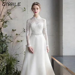 GIYSILE White Light Wedding Temperament Long Sleeve Banquet Dresses Wedding Shooting for Women Wedding Party Marriage Dress