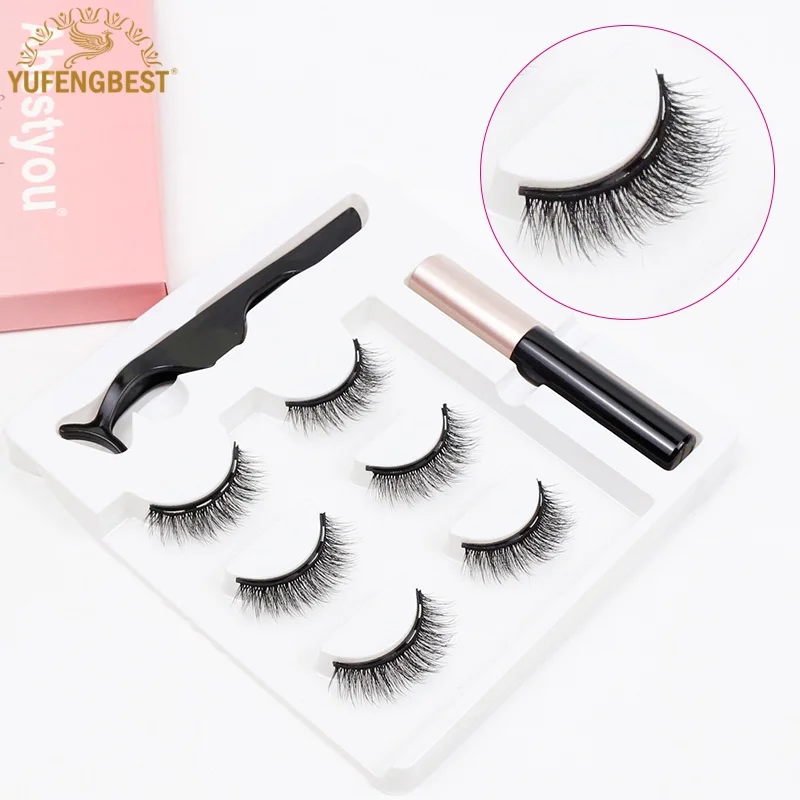 

5in1 3 Pairs Fluffy Magnetic False Natural Wispy Eyelashes With Magnet Glue Eyeliner Applicator Full Kit Easy Apply Makeup Tools