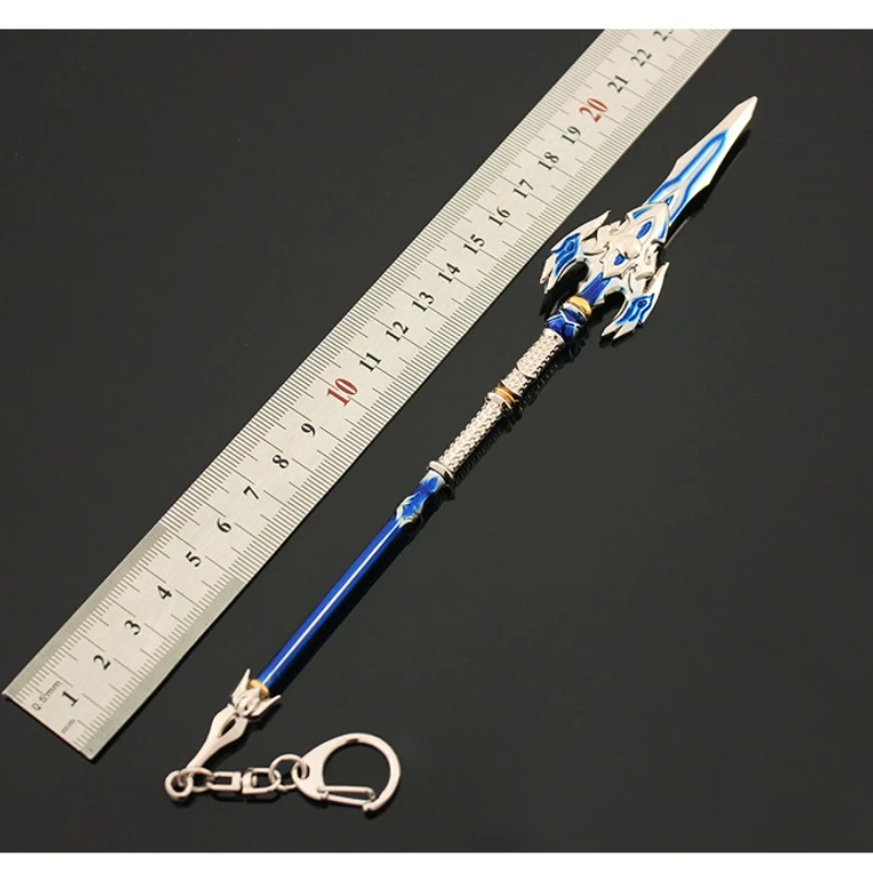 22cm/8.66in crossfire zhao yun dragão guts brilhante prata lança metal chaveiros pingente jogo periféricos arma modelos menino brinquedos