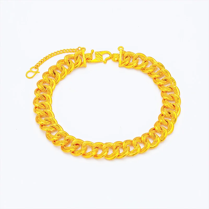 Copy 100% pure gold  Vietnamese Sand Gold Bold Boss Wide Edge Bracelet Perfect Wedding Festival Gift For Boyfriend