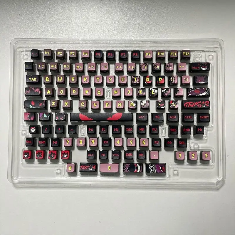 

Четырехсторонние прозрачные механические колпачки для клавиатуры в стиле пудинга в стиле аниме Pokémon Gengar, колпачки для клавиш на заказ из ПБТ, 119 колпачков для клавиш, подарок