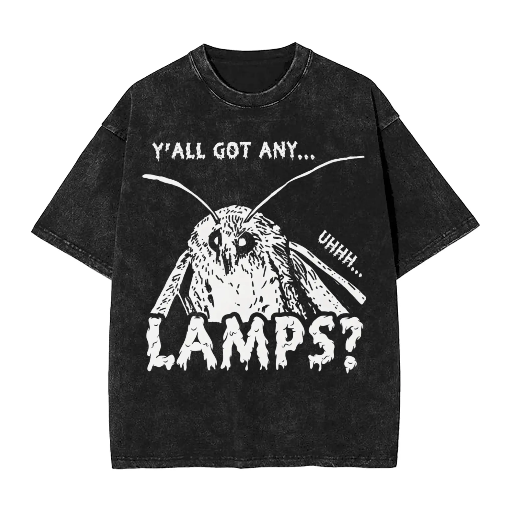 Moth Yall Got Any Lamps Meme Washed Футболка Пара Y2K Ретро Хлопковые футболки Летние новые футболки с круглым вырезом Топы большого размера с принтом
