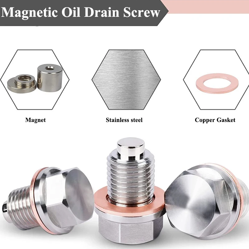 Car Accessories M12 M14 M16 M18 M20 Magnetic Stainless Steel Oil Drain Plug Sump Drain Nut Bolt With Copper Gasket Crush Washer