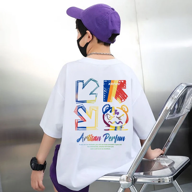 T-Shirt à Manches Courtes et Col Rond pour Enfant Garçon et Fille, Vêtement Streetwear Imprimé de Dessin Animé, Nouvelle Collection Été 2023