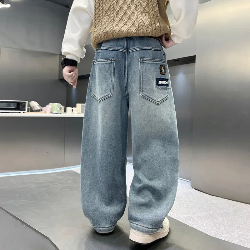 Herbst Kinder Jungen Jeans UNITIM Vielseitige Taschen Junge Teenager Jungen Gerade Hosen Lose Elastische Taille 4-14 Jahre Jungen Freizeithose – Detail 5