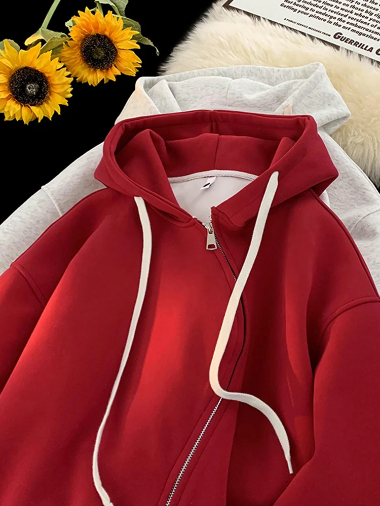 

Красный кардиган на молнии с капюшоном, мужская толстовка на весну-осень, модная брендовая куртка в американском ретро-стиле, свободный топ для подростков