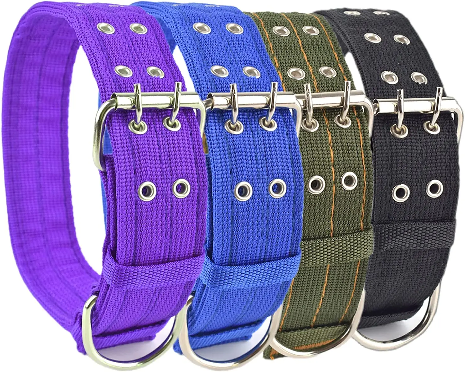 Heavy Duty Wide Military Thick Dog Collars for Large Dogs Adjustable Strong Nylon Tactical Pet Collar with 2-Rows Metal Buckle