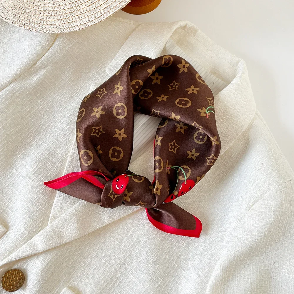 

3 plain crepe satin scarf silk high-end versatile small cherry square scarf summer literary small silk scarf square scarf women