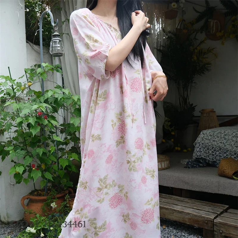 

Large Size Womens Nightgown Loungewear Novelty Print Long Sleepdress Night Clothes Loose Casual Silk Satin Homewear Nightie