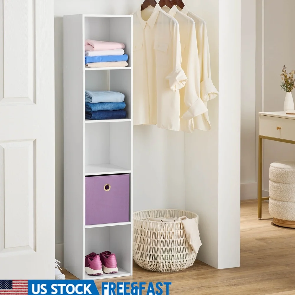 

Sturdy 5 Cube Vertical Storage Organizer with Open Closed Shelves Ideal Home Office Living Room Playroom and Closets