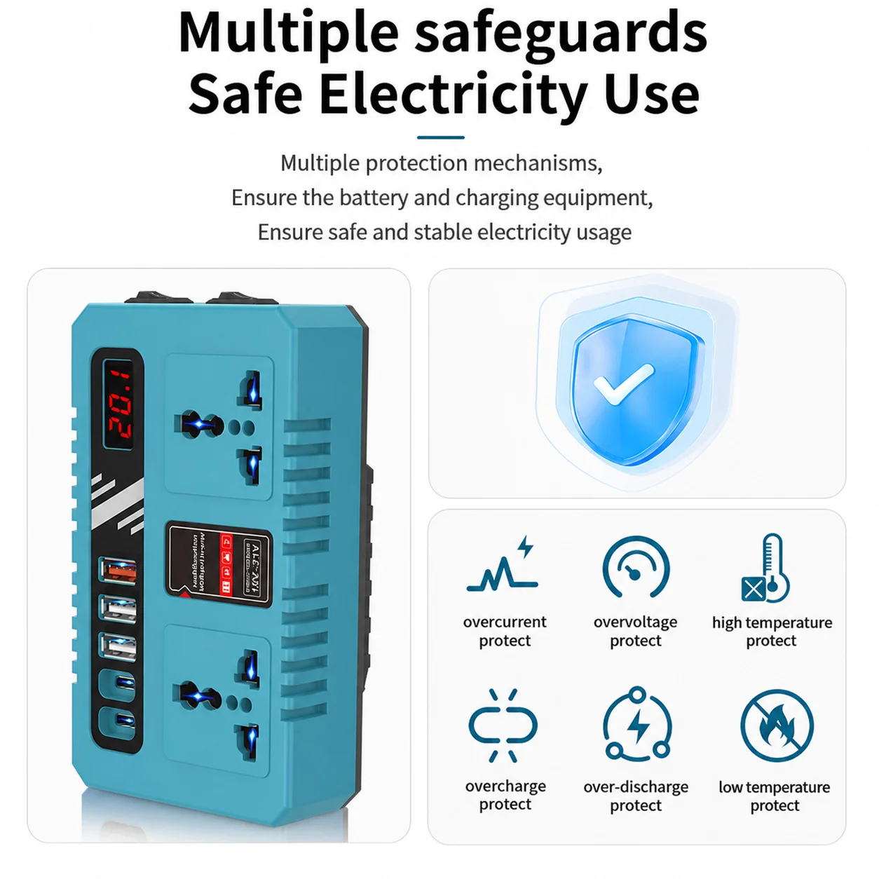 Power Tool Accessories 18v 20v To 220v Battery Power Converte for Makita Battery Inverter with 4 USB LED Lamp Multif Dual Plug