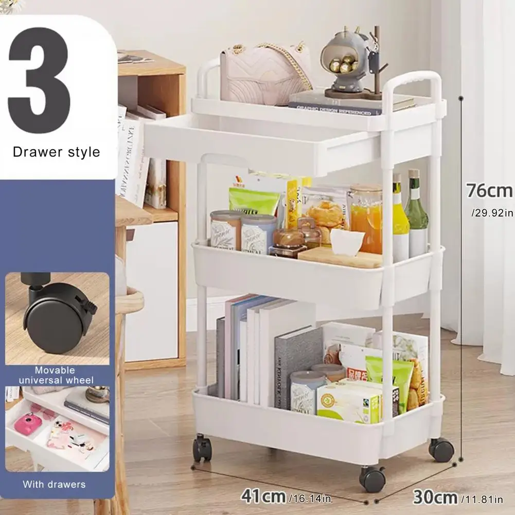 Triple Layer Rolling Utility Cart Storage Rack with 360-Degree Swivel Wheels Multi-Tier Shelves Design Assembly Multifunctional