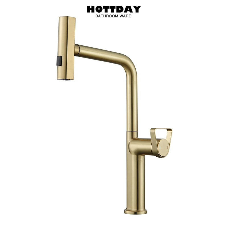 Geborsteld goud Zwart Keukenkranen Trek Rotatie Waterval Streamen Sproeier Hoofd Sink Mixer Geborsteld Nikkel WaterkraanAccessorie