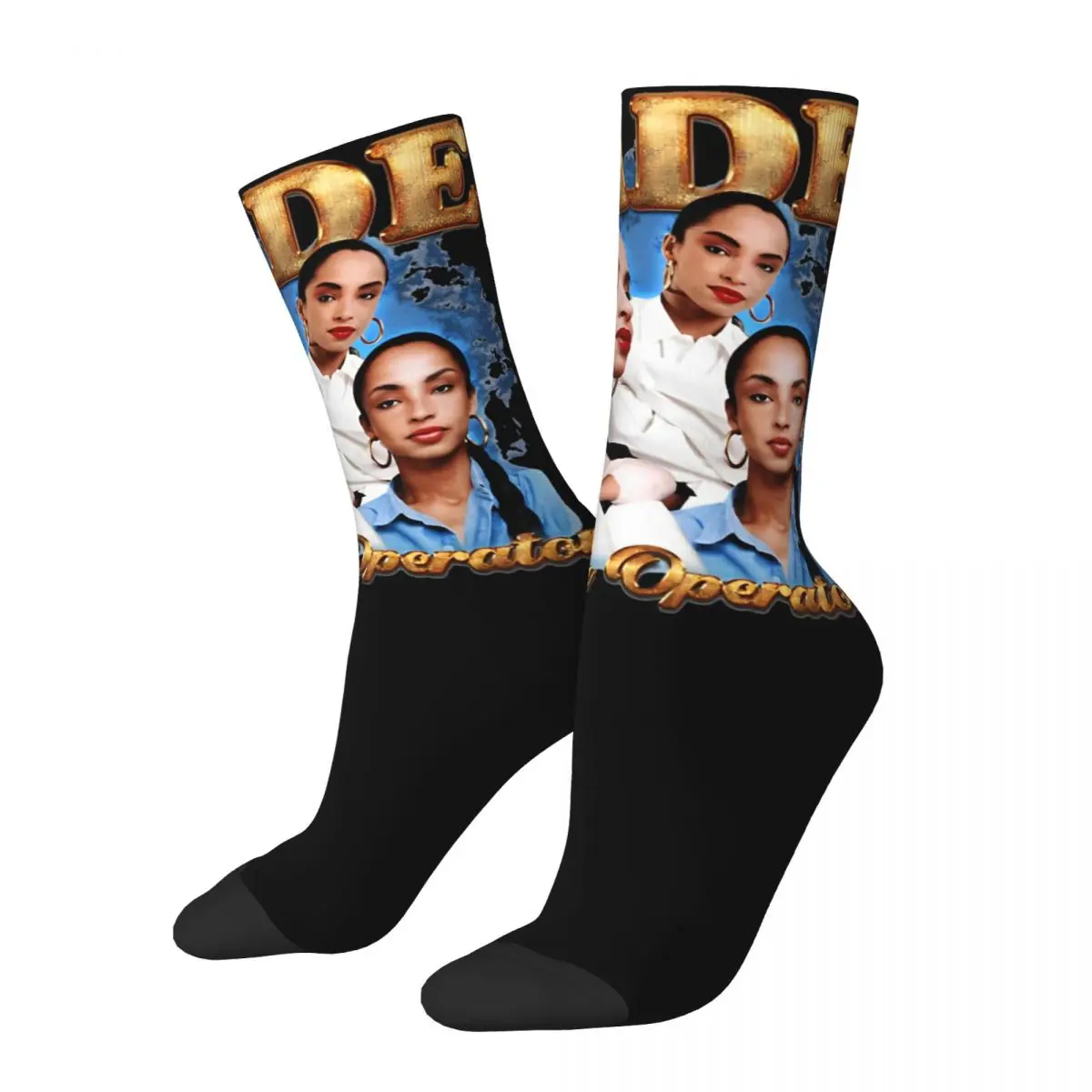 Colorful Retro Sades Adu Singer Bootleg Design Print Crew Socks Merch All Seasons Gifts For Fans Cotton Socks Sweat Absorbing