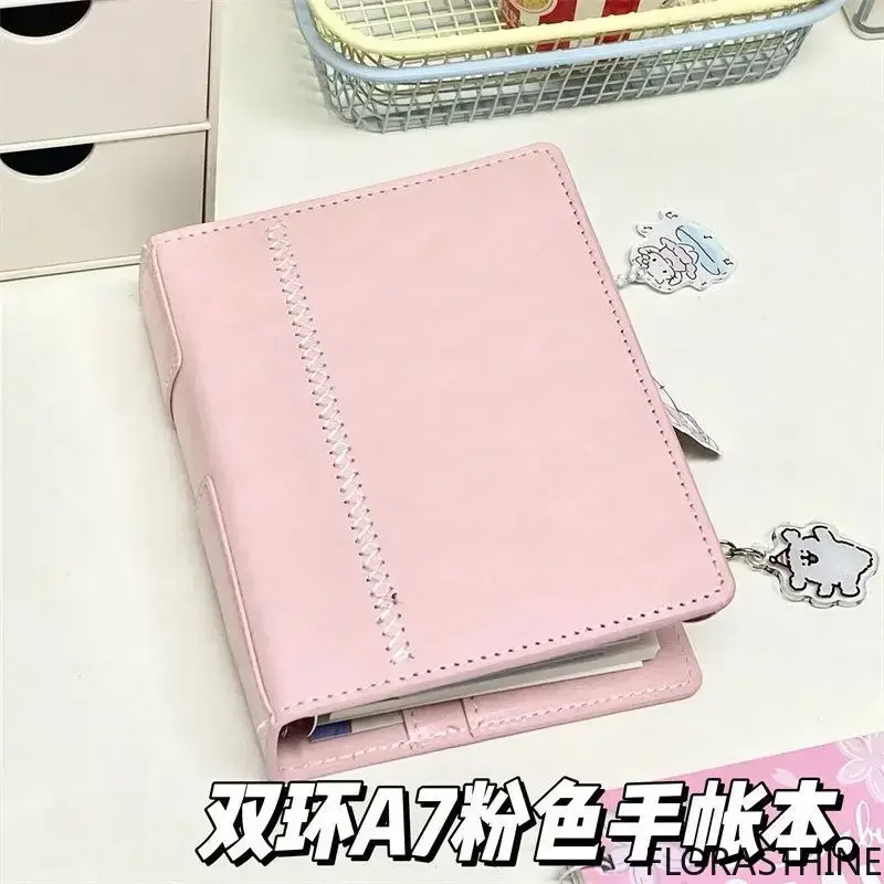 Pink Leather a7 Notebook Brown Thickened Blank Inner Pages Portable Black Pocket Book for Students' Daily Girls Diary Planner