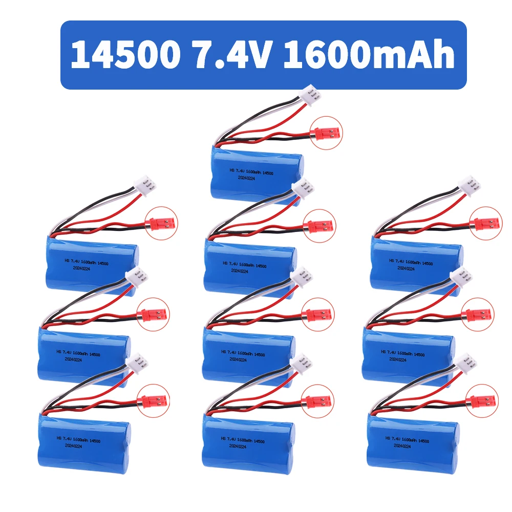 

7.4V 1600mAh 14500 JST Plug Li-ion battery for Electric Toys water bullet gun toys accessory 7.4V battery for Vehicles RC toys