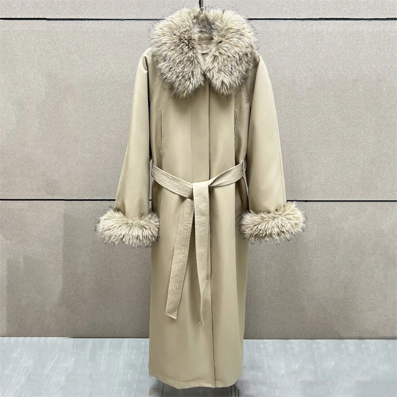 women's trench coat New winter 2026 detachable fur collar women's windbreaker Cotton blend long women's jacket y2k women's parka