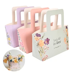 Square Portable Flower Arrangement Box, Suitcase, Flower Packaging Paper Bag, Mother's Day, 5Pcs