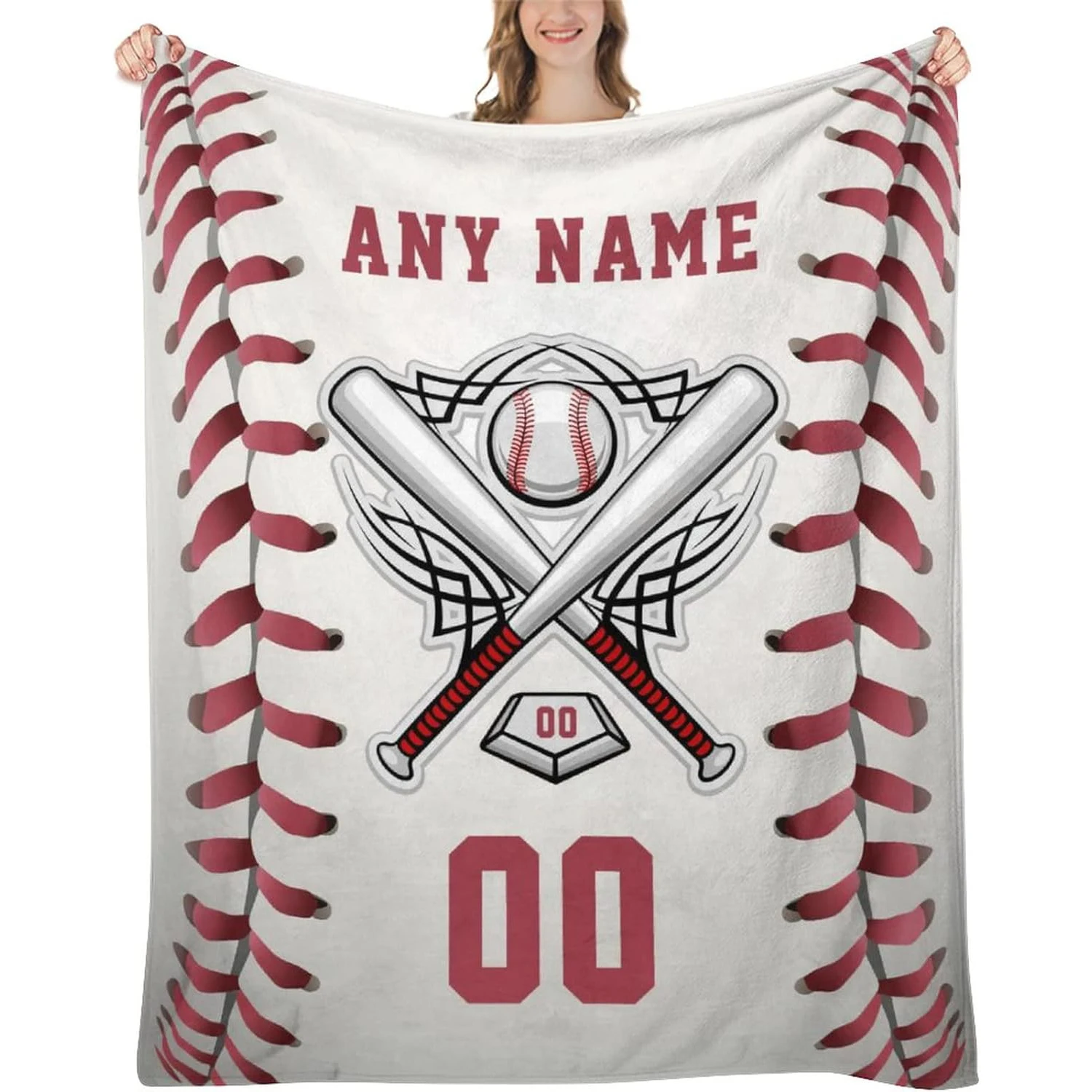 Personalized Name of Baseball Blanket for Children and Adults Customized Baseball Flange Plush Blanket for Boys and Men Gift