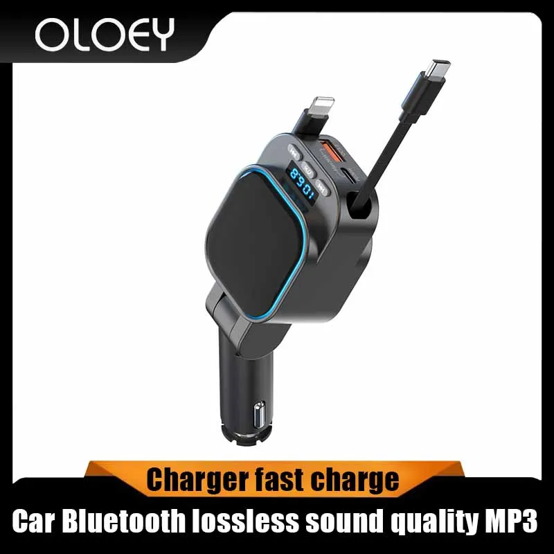 VR robot FM transmitter Bluetooth 5.3 car MP3 player 96W fast car charger with 2 retractable cables for phone