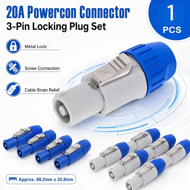 20A Powercon-Steckverbinder Männlicher Stecker NAC3FCA NAC3FCB Buchse NAC3MPA AC-Kabel 250V Stromstecker-Adapter für Bühnenlicht LED-Bildschirm