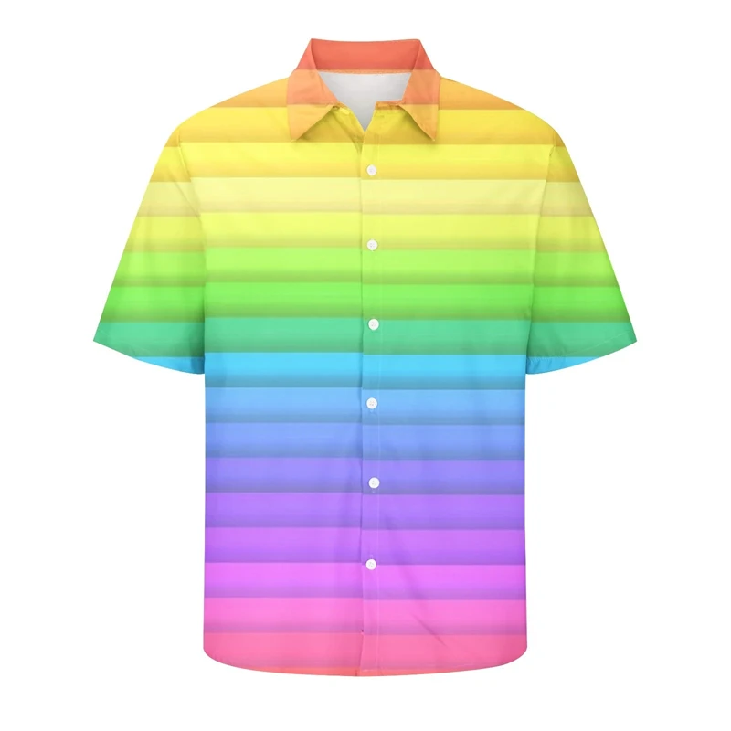 

Colorful Love Flowers 3d Printed Shirt Men's Striped Rainbow Gradient Harajuku Shirts Hip Hop Fashion Summer Lapel Button Blouse