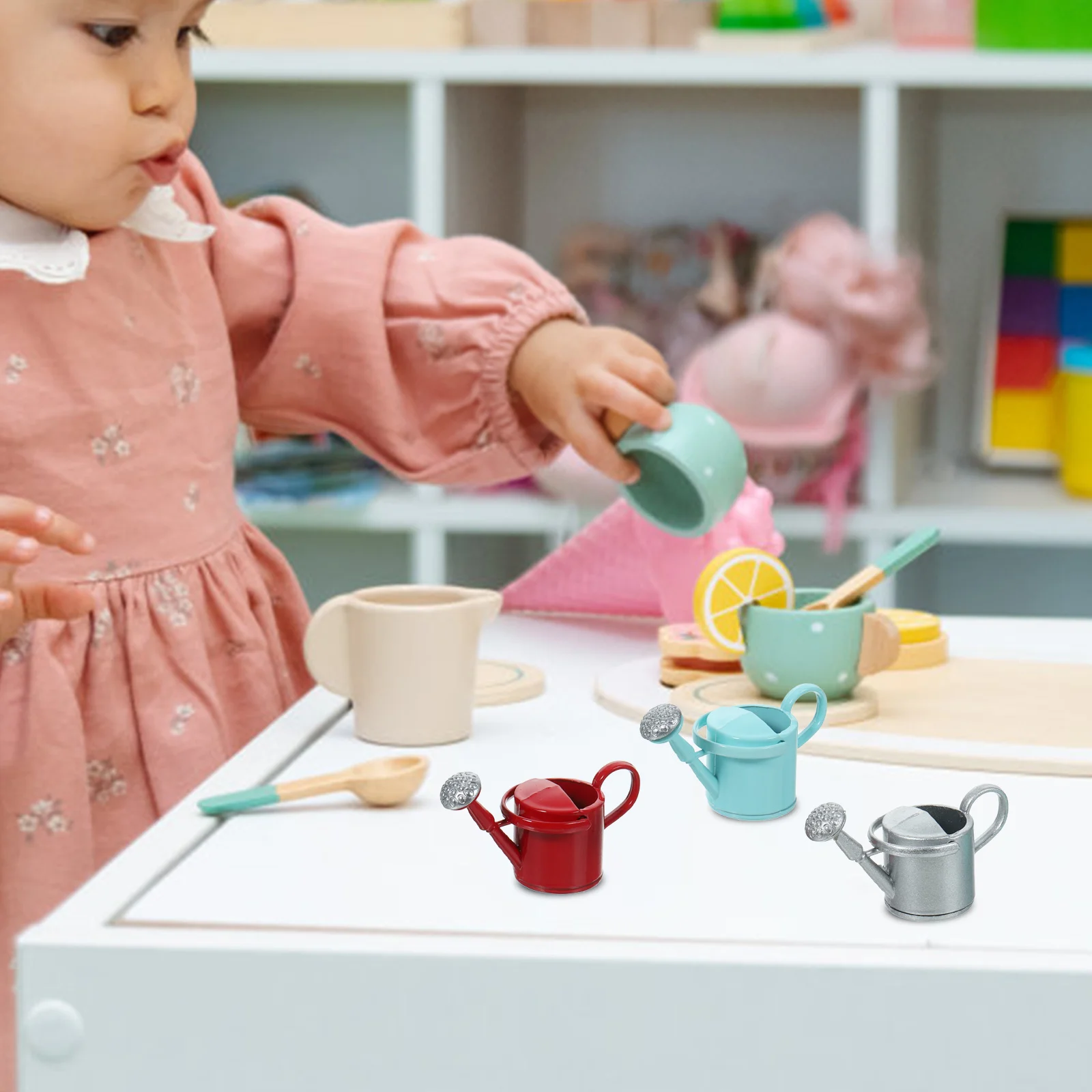 3 Buah Ember Penyiraman Mini Bahan Paduan Logam Permukaan Halus untuk Penyimpanan di Meja, Alat Penyiraman Tanaman Mini untuk Rumah, Alat Penyiraman Kecil