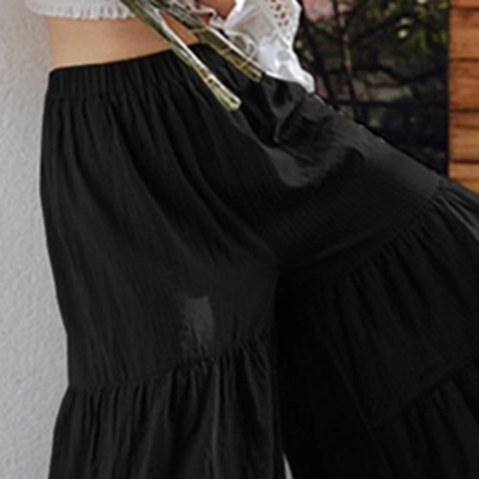 Pantalones de pierna ancha para mujer, falda en capas, pantalones coloridos, falda Vintage, longitud hasta el tobillo, Color puro