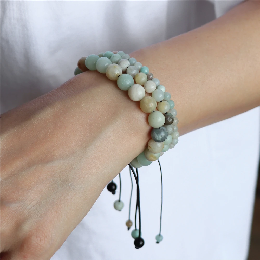 3pcs/set Beaded Bracelet Handmade 4 6 8mm Natural Stone Agates Tiger Eye Amazonite Beads Bracelets Men Women Healing Jewelry