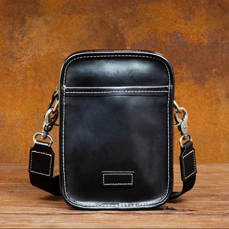 

Handmade Leather Backpack Minority Slung Small Baotou Layer Leather Mobile Phone Bag Retro Small Square Bag Box Bag