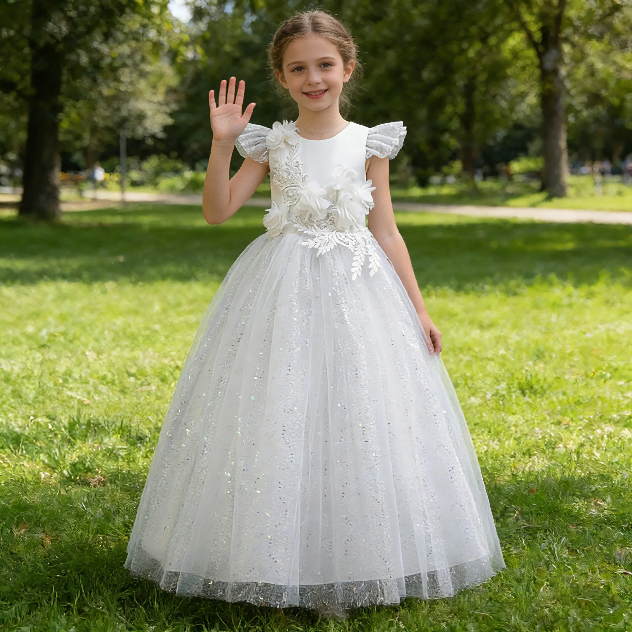

Flower Girl Dress Beautiful Kids Evening Dress Girl Dress Sequined Tulle Birthday Party Gathering Children Princess Skirt