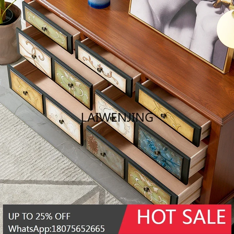 American country retro painted chest cabinet Mediterranean bedroom storage living room solid wood TV cabinet