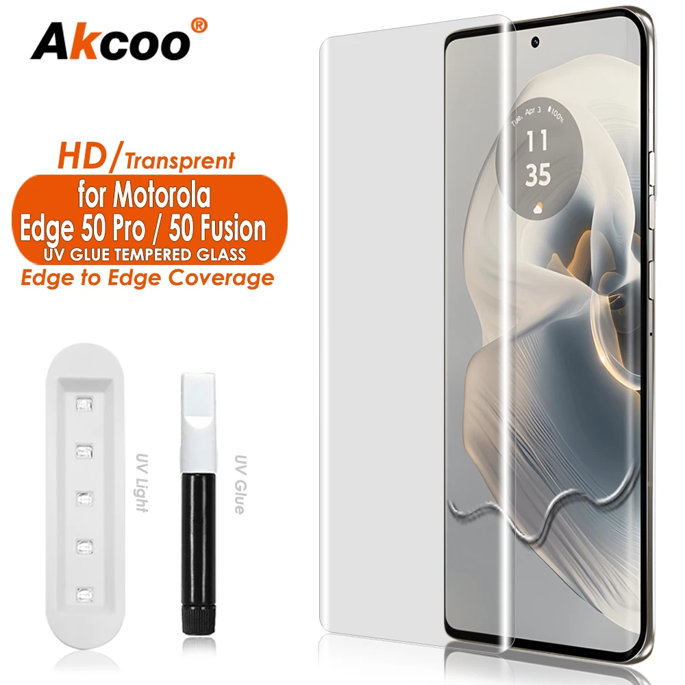 

Akcoo for Motorola Edge 50 Pro Screen Protector UV Tempered Glass Cover Full Screen Adhesive for Edge 50 Ultra 50 Fusion 40 Neo