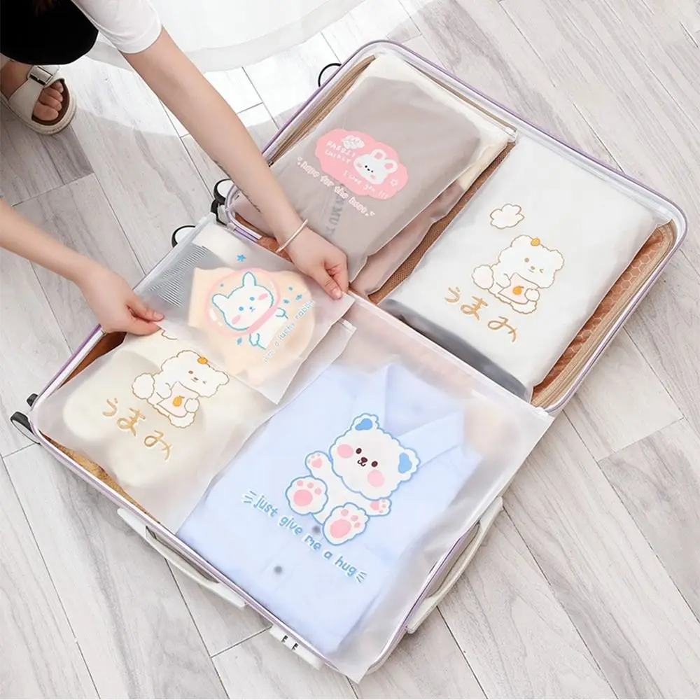 PE Clothing Storage Bag Cute Transparent Waterproof Travel Luggage Bag Cartoon Shoe Storage Bag Home&Travel