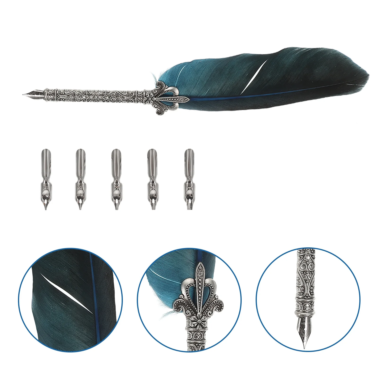1Set Dip Pen Calligraphy Quill Pen Set Metal Body 5 Nibs Replacement for Drawing Writing Gift Birthday Gift