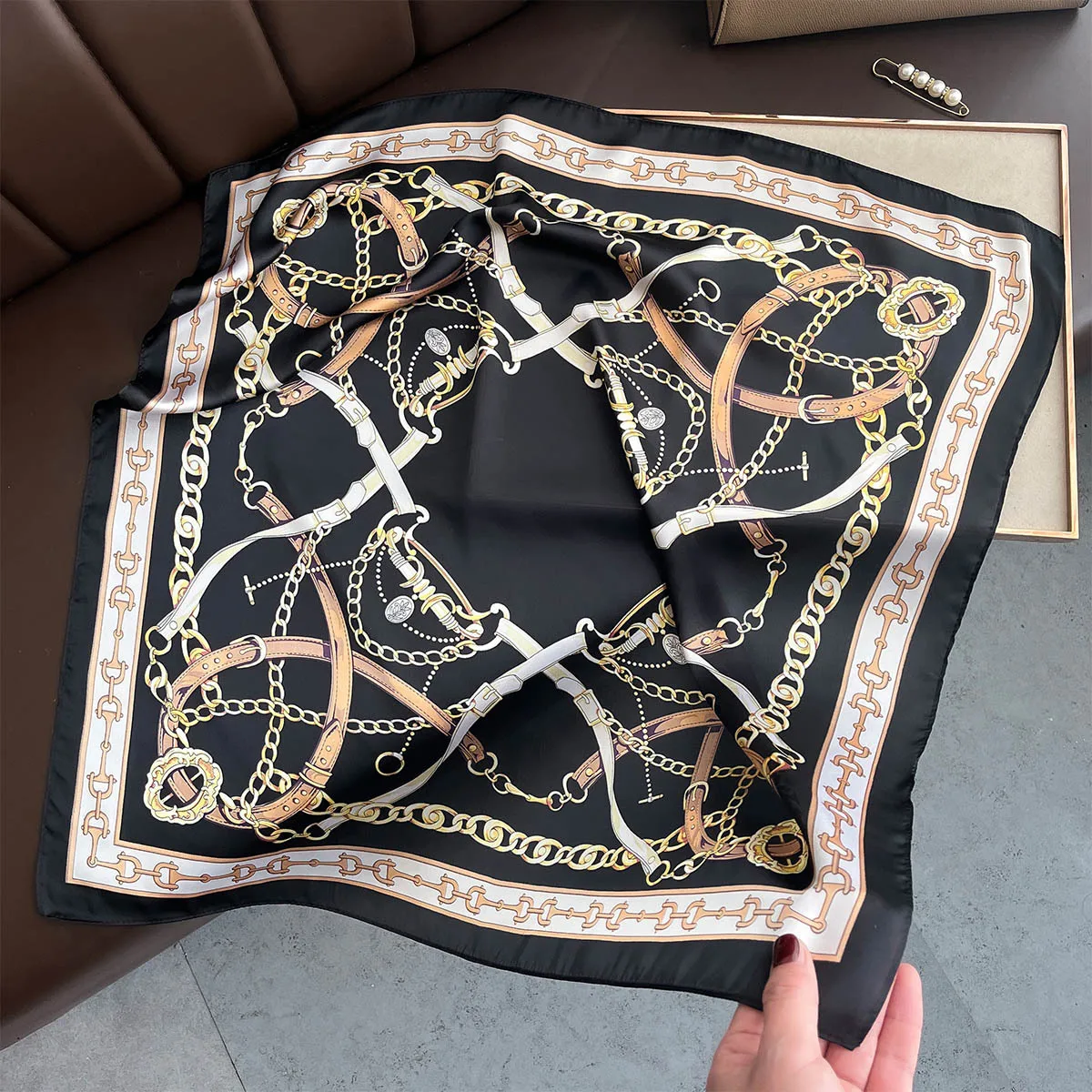 2025 Silk Shawl Print Headscarf Cat Hair Wrap Neckerchief Female Satin Square Scarf For Women Headband Foulard Hijab Bandana