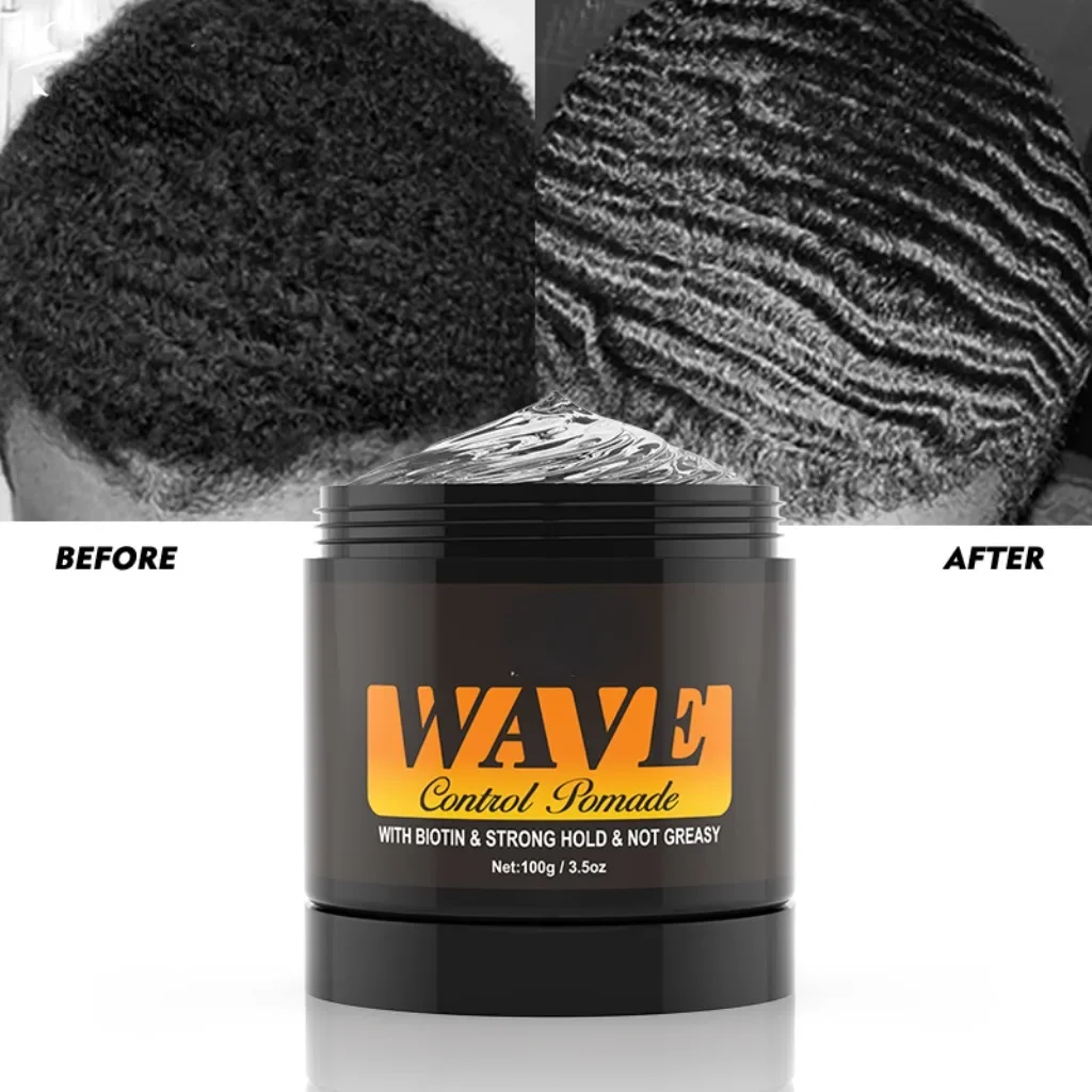 2023 Natural Wave Control for Black Men Strong Hold 360 Waves Layered Style Clay Wavy Grease Builder for Hair Silky Shine