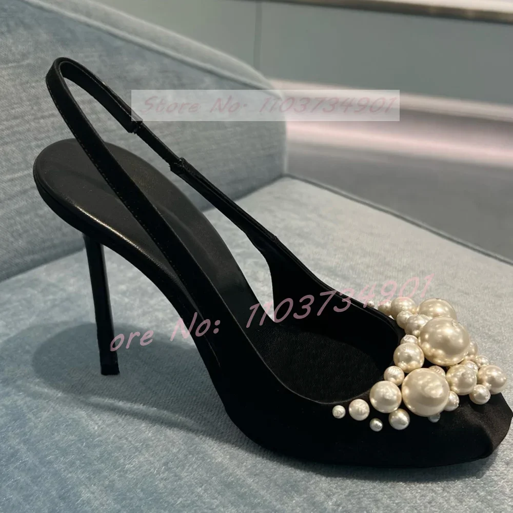 

Pearl Round Toe Luxury Sandals Women Trendy Party Back Strap Stiletto High Heels Shoes Ladies Casual Elegant Nifty Sexy Sandals
