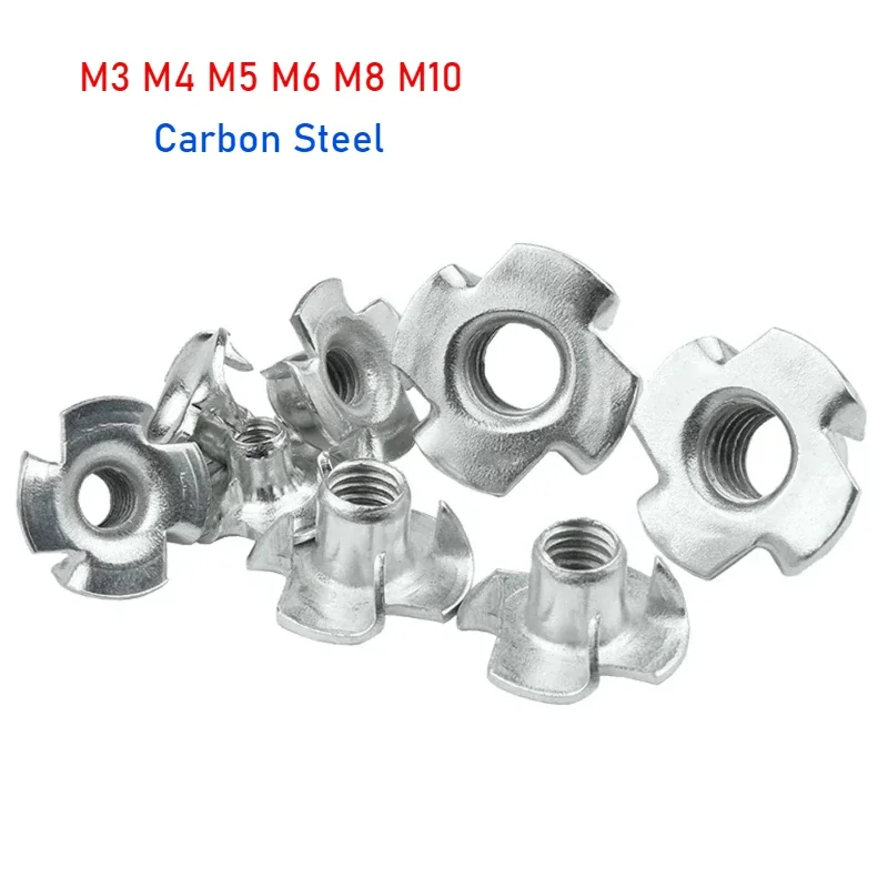 M3 M4 M5 M6 M8 M10 White Zinc-Plated Four-Jaw Nut Speaker T-nut Blind Tee Nut Furniture Hardware